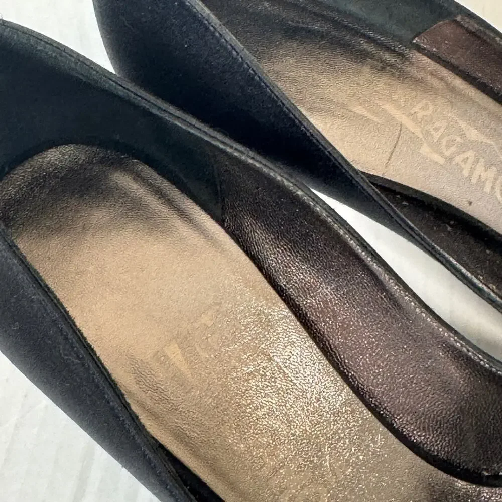 Salvatore Ferragamo Black Satin Peep Toe Pumps Heels Womens 9.5 Classic Luxury